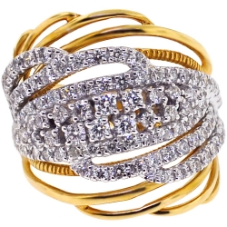 Womens Diamond Twist Ring 18K Two Tone Gold 1.70 ct
