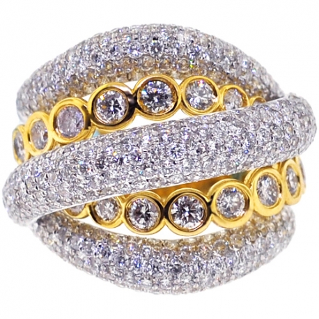Womens Diamond Crossover Ring 18K Two Tone Gold 3.57 ct