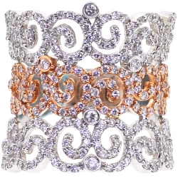 Womens Diamond Filigree Wide Ring 18K Two Tone Gold 1.75 ct
