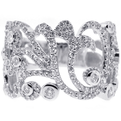 Womens Diamond Floral Ring 18K White Gold 1.22 ct