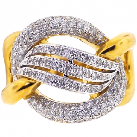 Womens Diamond Braided Wave Ring 18K Yellow Gold 1.68 ct
