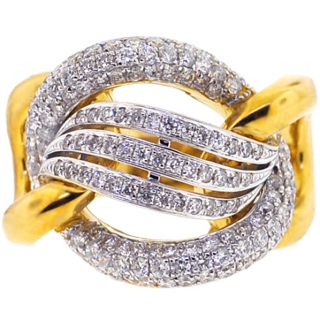Womens Diamond Braided Wave Ring 18K Yellow Gold 1.68 ct