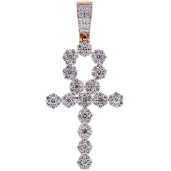 14K Rose Gold 2.85 ct Diamond Egyptian Ankh Cross Mens Pendant