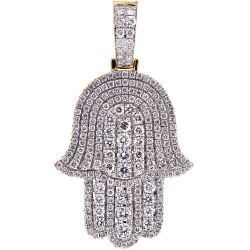 14K Yellow Gold 2.27 ct Full Diamond Hamsa Hand Mens Pendant