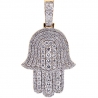 Mens Full Diamond Hamsa Hand Pendant 14K Yellow Gold 2.27 ct