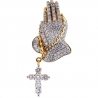 Mens Diamond Praying Hands Cross Pendant 14K Yellow Gold 1.23ct