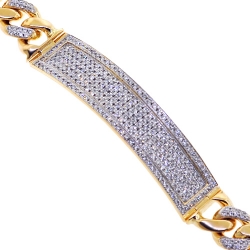 14K Yellow Gold 4.21 ct Diamond Cuban Mens ID Bracelet 9.25 inches