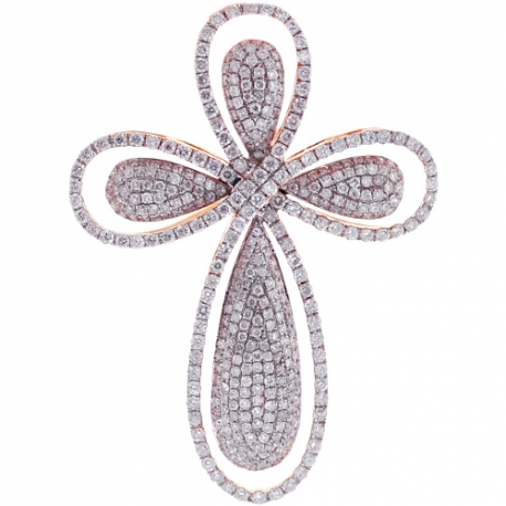 Mens Diamond Pave Halo Cross Pendant 14K Rose Gold 2.93ct