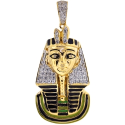 14K Yellow Gold 0.62 ct Diamond Enamel Pharaoh Mens Pendant