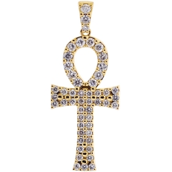 14K Yellow Gold 1.64 ct Diamond Ankh Cross Mens Pendant