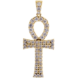 14K Yellow Gold 1.64 ct Diamond Ankh Cross Mens Pendant