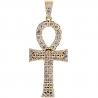 14K Yellow Gold 1.64ct Diamond Ankh Cross Mens Pendant 1.75"
