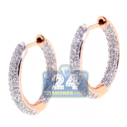Womens Diamond Small Round Hoop Earrings 18K Rose Gold 1.08 ct