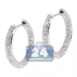 18K White Gold 1.08 ct Diamond Womens Round Hoop Earrings