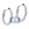Womens Diamond Small Round Hoop Earrings 18K White Gold 1.08 ct