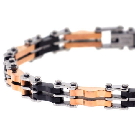 Three Tone Stainless Steel Bicycle Link Mens Bracelet 8mm 8.25"