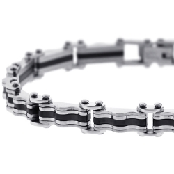 Two Tone Steel Bicycle Link Mens Bracelet 8 mm 8 1/2 inches