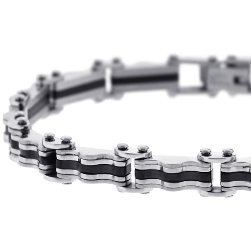 Two Tone Stainless Steel Bicycle Link Mens Bracelet 8mm 8.5