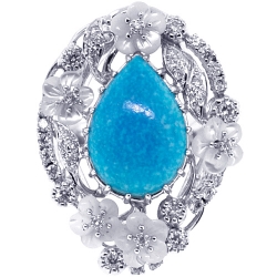 18K White Gold 0.70 ct Diamond Turquoise Womens Ring 