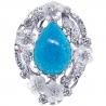 Womens Diamond Turquoise Ring 18K White Gold 0.70 ct