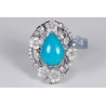 Womens Diamond Turquoise Ring 18K White Gold 0.70 ct