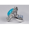 Womens Diamond Turquoise Ring 18K White Gold 0.70 ct