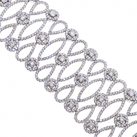Womens Diamond Wide Bracelet 18K White Gold 17.10 ct 7 inches