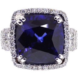 18K White Gold 29.64 ct Blue Sapphire Diamond Womens Ring