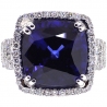 Womens Diamond Blue Sapphire Large Ring 18K White Gold 29.64 ct