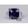 Womens Diamond Blue Sapphire Large Ring 18K White Gold 29.64 ct