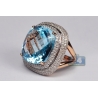 Womens Diamond Blue Topaz Ring 18K Rose Gold 32.75 ct