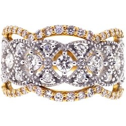 Womens Diamond Openwork Ring 18K Two Tone Gold 1.31 ct