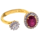 18K Yellow Gold 1.73 ct Ruby Diamond Two Stone Ring