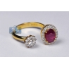 Womens Ruby Diamond Two Stone Ring 18K Yellow Gold 1.73 ct
