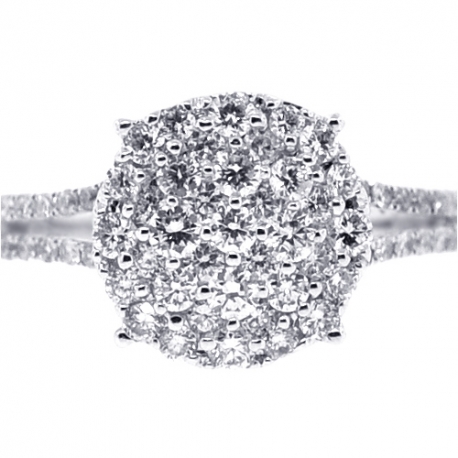 Womens Diamond Cluster Engagement Ring 18K White Gold 1.00 ct