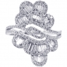 Womens Baguette Diamond Floral Ring 18K White Gold 1.53 ct
