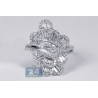 Womens Baguette Diamond Floral Ring 18K White Gold 1.53 ct