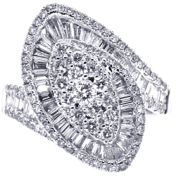 Womens Diamond Cluster Swirl Ring 18K White Gold 1.76 ct