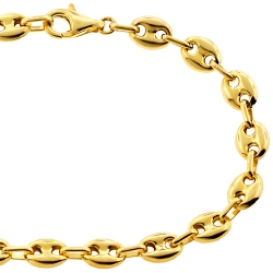 10K Yellow Gold Puffed Mariner Mens Bracelet 7 mm 8 1/2 inches