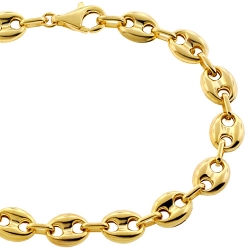 10K Yellow Gold Puff Mariner Mens Bracelet 8 mm 8 1/4 inches