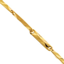 10K Yellow Gold Wave Bar Link Mens Chain 3 mm