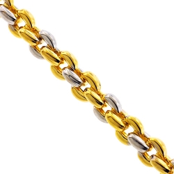 10K Two Tone Gold Puffed Round Cable Mens Chain 7.5 mm