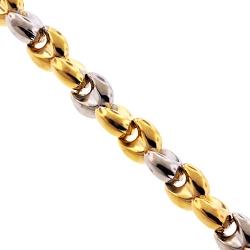 10K Two Tone Gold Puffed Bullet Link Mens Chain 8.5 mm
