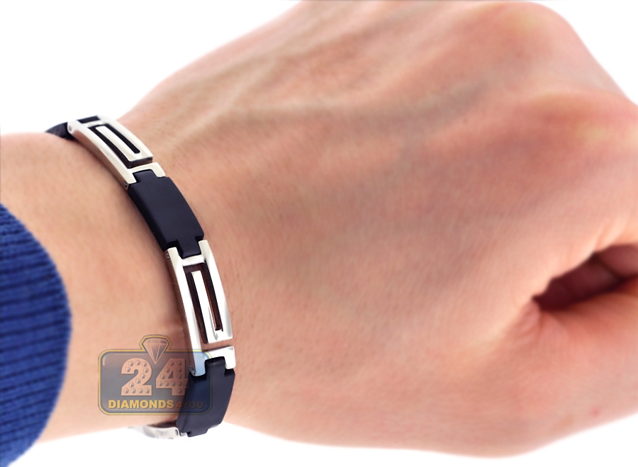 Stainless Steel Greek Key ID Bracelet for Men 