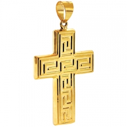 10K Yellow Gold Greek Key Cross Mens Pendant