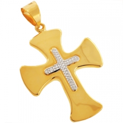 10K Yellow Gold Puff Fleur De Lis Cross Mens Pendant