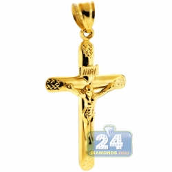 10K Yellow Gold Crucifix Cross Mens Pendant 2 inches