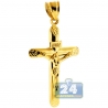 Mens 10K Yellow Gold Crucifix Cross Religious Pendant 2"