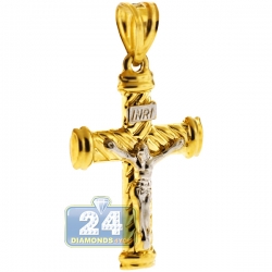 10K Yellow Gold Puffed Crucifix Cross Mens Pendant
