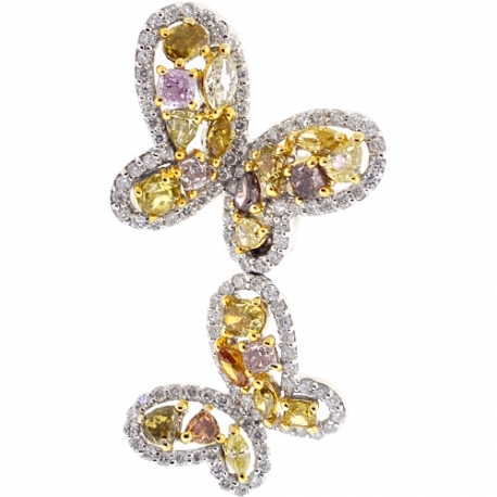 Womens Fancy Diamond Double Butterfly Brooch Pendant 14K Gold